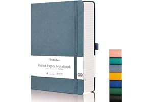 HIUKOOKA B5 Lined Notebook College Ruled Thick Journal Extra Large Hard Cover Composition The Notebooks with Free Sticky Note Book 320 Pages 100gsm Paper B5 Leather, Inner Pocket, 19 x 25 cm Grayblue