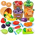 Fegalop 35 PCS Color Sorting Play Food Set Cutting Toys Pretend Food Play Kitchen Accessories ,Learning Educational Toys Color and Food Matching Games for Toddler Kids