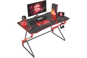 ‎CUBICUBI CubiCubi Gaming Table 100 x 60 cm, Gaming Desk with Carbon Fibre Surface, Computer Desk with Headphone Hook, Sturdy PC Table for Gaming, Carbon Fibre Black