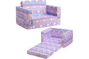 ‎BEJOY BEJOY Kindersofa Aufklappen 2 in 1 Schlafsofa, Kindersessel, Kinder Couch Ausklappbar Kinder Sofa für Kinderzimmer Kindertags- und Geburtstagsgeschenk für Mädchen und Jungen - Schönes Einhorn