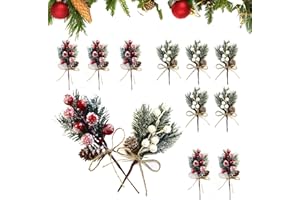 BFYGDP 12 Pezzi Ramo di Pino Artificiale per Natale Rami Pino Natale Agrifoglio Artificiali Bacche di Pino Ramoscelli di Pino Christmas Berries Piccole Pigne Artificiali per Decorazioni Ghirlanda Natalizie