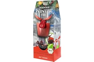 ‎BULL & BEAR Bull & Bear Rudolfs Wintertee, Bio Früchtetee Mischung im Tee Set mit Teesieb, Tee mit Zimt Mandel Apfel Hibiskus, leckerer Weihnachtstee