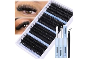 CORUSCATE Cluster Lashes Kit Long 14-20mm Eyelashes Individual Kit 80D-150D Thick Lashes Individual Cluster Russian Strip Lash D Curl DIY Lash Extension 284pcs with Lash Bond and Seal Tweezers