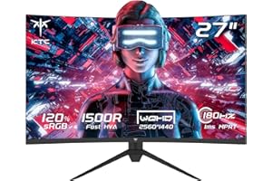 KTC 27" Ecran PC Gamer Incurvé, 180Hz 2K Moniteur Gaming, QHD 2560 x 1440p,1ms VA 1500R sans Cadre, 120% sRGB, HDR 10, FreeSync & G-Sync, Réduction Lumière Bleue, VESA, DP, HDMI 144Hz, H27S17
