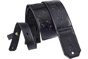 Nefelibata Correas de Guitarra,2.3" de ancho de cuero esculpido con acolchado suave para guitarra baja, eléctrica y acústica (Ferroso)