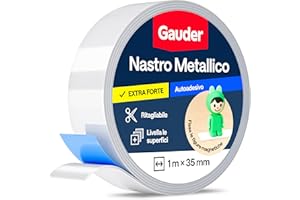 GAUDER Nastro Metallico Autoadesivo - Banda Metallica Sottile con Adesivo in Schiuma per Magneti, Figurine Tonie® & Scaffali - Nastro Ferroso (1 m x 35 mm)