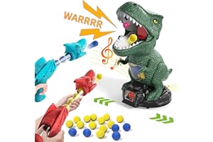 FIYCATPSA Removable Dinosaur Shooting Game with Scorekeeper, Sounds and Smoke Spray, Dinosaur Christmas Toys for 4-8 Year Olds (2 Pump Guns, 48 Styrofoam Balls), Perfect Dinosaur Gifts for Boys and Girls!