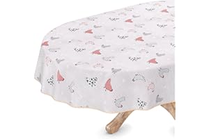 ANRO Mantel de hule lavable, ovalado, 140 x 160 cm, con dobladillo, gallinas, color gris