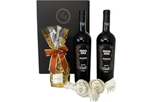 ‎FABELHAFTE GESCHENKE Geschenkset Rotwein Primitivo mit feinsten Schokoladentrüffeln und Amaretti | Ein Weingeschenk für Männer & Frauen zu Geburtstag, Hochzeit, Weihnachten, Jubiläum