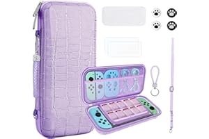 JYPS 10 in1 Tasche für Nintendo Switch OLED, Neue Krokodil Textur Harter Hülle Case, Tragbare Schutz Switch Bundle, Reisetasche Schutzhülle für Switch Konsole& Zubehör für Mädchen Geschenk(Lila)