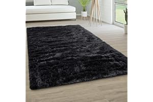 PACO HOME Tapis De Salon Poils Longs Fausse Fourrure Shaggy Moelleux Monochrome, Dimension:120x170 cm, Couleur:Noir