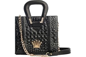 Zamponi Elegante borsa da donna nera in vera pelle made in italy, audace e romantica Borsa a mano e a spalla con catena color oro firmata stile coccodrillo