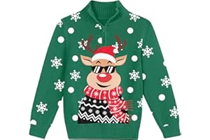 ALISISTER Suéter navideño Feo para niños, Jersey de Punto con Cuello Alto y Cremallera de 1/4 para niños de 3 a 10 años