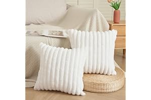 ORANIFUL Weiß 40x40 Fell Kissenbezüge Set 2-teilig Kuschelkissen Flauschig Kissenhülle Streifen Design Kissen Hülle für Sofa Couch Bett Weicher Fake Fur Bezug Moderne Dekokissen