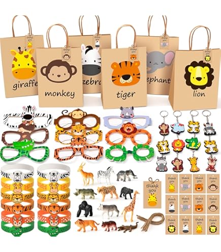 Bomboniere Compleanno Giungla - 36 Pezzi Con Braccialetti, Portachiavi E Sacchetti - Foto 8