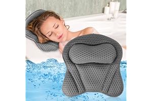 Coussin de Bain, SKJJL Coussin Baignoire 4D avec 6 Ventouses, Oreiller de Bain pour Baignoire, Baignoire de Coussin de Bain pour Jacuzzi, Bain à Remous, Accueil Spa - Gris