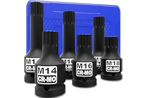 KIRXST Juego de Puntas de Vaso de Impacto XZN de 1/2", M14 - M18, Juego de 6 Piezas Llave de Vaso Multidientes, Juego de Estriada Cuadrada Triple de Impacto de 1/2 Pulgadas