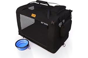 PetProved Transportin Perro Mediano Coche Transportin para Perros Gatos Plegable 60x42x42cm Trasportines Perro Mediano Transportador de Perros (M Negro 60 x 42 x 42 cm)