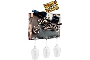‎BRUBAKER BRUBAKER Weinflaschenhalter Motorrad - Wall Art Bild Metall - mit 3 Glashaltern - inklusive Grußkarte für Weingeschenk
