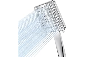 VOXON Shower Head High Pressure, Rainfall Shower Heads with 6 Spray Modes, Power Water Saving ShowerHead, Universal Square Shower Head, Handheld Large Rain Shower Heads for Electric Shower, Silver