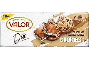 CHOCOLATES VALOR 1881 VALOR - Tableta Dúo de Chocolate con Leche y Chocolate Blanco con Cookies - Contiene Crujiente Galleta con Chispas de Chocolate - Tableta de 170 Gramos - Novedad