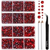 Beadsland Hotfix Strass,Bright Red,6 Assorted Sizes,6080 Pcs | SS6-SS30 Iron-on Strass for Clothing, Red Rhinestones for Craf