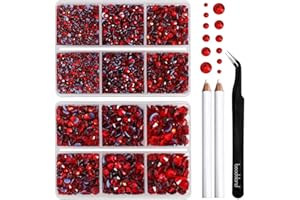 BEADSLAND pedreria hotfix,6080PCS piedras rojo strass termoadhesivas diamantes cristales para manualidades,Kit mixto de 6 tamaños con lápiz de cera y pinzas,SS6-SS30,Rojo Brillante Rhinestones