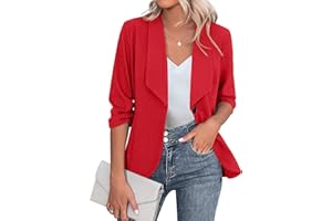 Zeagoo Blazer elegante, chaqueta de mujer de manga 3/4 para negocios, corte ajustado, con solapa, blazer casual, trabajo, tallas S-3XL
