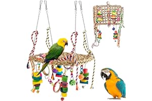 SUNOYA Jouet Perroquet, Jouet Perruche Blocs en Bois Naturel, Jouet Perroquet Gris du Gabon, Jouet Mural Suspendu pour Oiseaux, Jouet à Mâcher Perroquet pour Décoration des Cages à Oiseaux