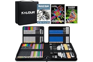 KALOUR 84pc Art Supply Set - Sketching & Drawing Kit with Tutorial Book, Sketchbook & Paper - Pencils, Pastels, Watercolors for Beginner Artists