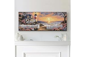VAIIEYO Coucher de Soleil Peinture Numero Adulte, Grand XXL Kit Peinture Numero Adulte Phare, Activité détente et créative, Cadeau Décoration Murale(30 * 80cm Pas de cadre)