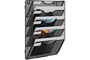EasyPAG 5 Compartimento Metal Montar A4 Soporte Documentos Pared Oficina Archivador de Pared Organizador Revistas Correo Pared Almacenamiento Archivos Revistero,Negro
