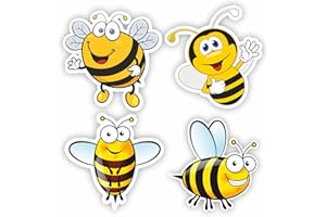 INKati Happy Bee Collection - 4-Pack of Exclusive Large Vinyl Sticker Decals for Luggage, Car Bumpers and Laptops - Durable and Weatherproof Gloss Finish with Removable Adhesive (Mixed Designs 4-Pack)