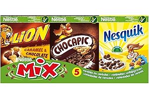 Nestlé Assortiment de 5 variétés de céréales, Lion, Chocapic, Nesquik, Chokella, Cookie Crisp - Les 6 mini paquets, 190g