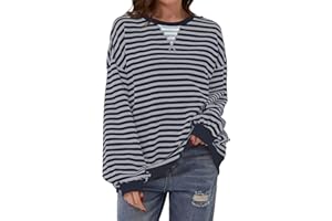 DUOEASE Sweat Femme Col Rond Décontracté, Pull Rayé à Manches Longues Top de Automne et Hiver