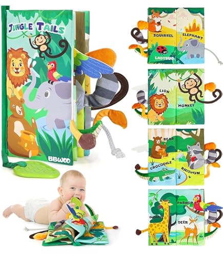 URMYWO Stoffen boek voor baby's van 0 6 maanden, contrastboek, babyspeelgoed vanaf 0, 3, 6, 12 maanden, babyboek, speelgoed vanaf 0, 3, 6 maanden, voelboek, babywandelwagen, speelgoed, stil boek