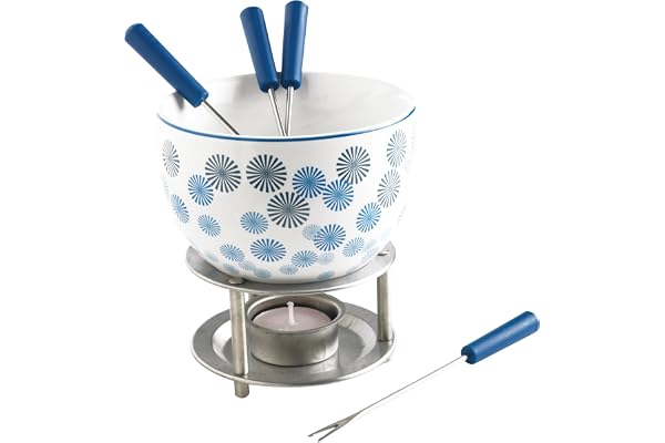 Mastrad F47534 Fondue au Chocolat Pompons Verre/Inox/Céramique/Cire Bleu