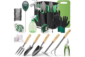 VonHaus Ultimate Garden Tools Set 15 Pieces – Heavy Duty Gardening Hand Tool Kit – Steel & Wooden Tools, Durable Portable Bag – Gift for Men & Women – Moisture Meter Included