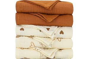 ‎CHIOWELS Musselintücher Baby Erstausstattung,5 Stück Spucktücher 100% Baumwolle (60x60 cm),Mullwindeln Neugeborene,Weich und Atmungsaktiv,Baby Tücher für Jungen und Mädchen,Muslin Tücher 002