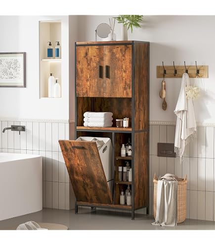 ChooChoo Armadietto Da Bagno Alto E Stretto, 167x30x30 Cm, 6 Ripiani Con Luci A LED E 2 Ante, Bianco, Con Kit Anti-Ribaltamento - 2