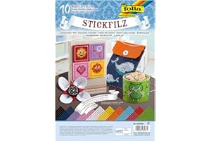 folia 530409 Lot de 10 feuilles de feutre à broder Multicolore 21 x 29,5 cm