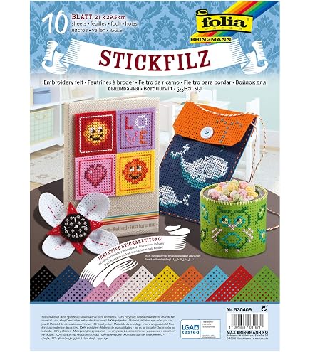 Folia Stickkarton Mix – 40 Blatt, 17,5x24,5 Cm, 300 G/m² – Mit Tiermotiven Zum Sticken Für Kinder
