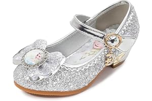 FStory&Winyee Bambino Congelato Principessa per Bambina Elsa Frozen Paillettes Scarpe Costume Ballerine Ballo Adatte per Feste Cerimonia Nozze Natale Cerimonia Carnevale Halloween,Argento,26