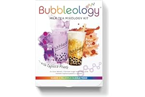 Bubbleology Milk Tea Mixology Kit with Tapioca Pearls (Pack of 1) Makes 4 Delicious Bubble Teas | 2 Brown Sugar Milk & 2 Taro Milk with Instant Tapioca Pearls
