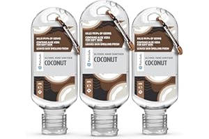 Palm Safe Coconut 3 Pack 60ml Anti Bacterial Premium Hand Sanitiser Travel Size Refillable Clip Bottle Quick Drying Non Sticky Extra Moisturising Kills 99.9% of Viruses and Bacteria