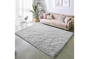 ‎BSGIFT BSGIFT Shaggy Rug, High Pile 240 x 340 cm, Grey, Living Room Rug, Fluffy Modern Long Pile Living Room Rug, Bed Rug, Fur Rug, Fluffy Carpet, Non-Slip for Bedroom, Children's Room