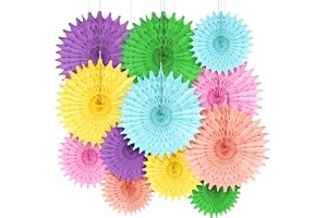 AUAUY 12 st festdekorationer, återanvändbara pappersfläktsdekorationer