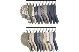 Mkono Hat Rack Wall Mount Set of 2 - Storage Organizer for 20 Baseball Caps, Modern Metal Closet Hooks, Ball Cap Holder for Bedroom Entryroom Closet Organization, Black