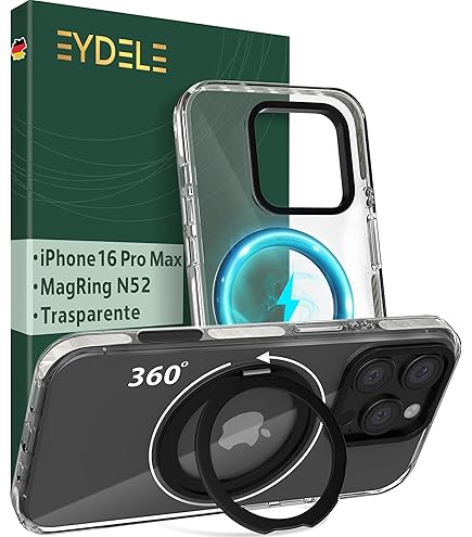 Custodia antiurto per iPhone 16 Pro Max, con anello magnetico, con cavalletto, custodia opaca satinata, leggera con assorbimento degli urti di grado militare, nero