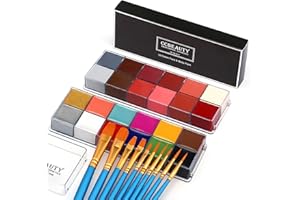 CCBeauty Professional Face Body Paint Oil for Adult 24 Colors Halloween Art Party Fancy Make Up Set with 10 Blue Brushes
